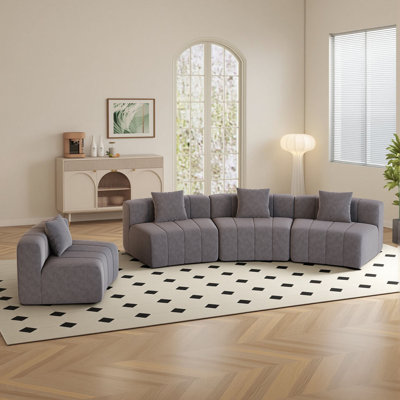 4 - Piece Chenille Curved Sectional Compression Sofa With 4 Pillows
