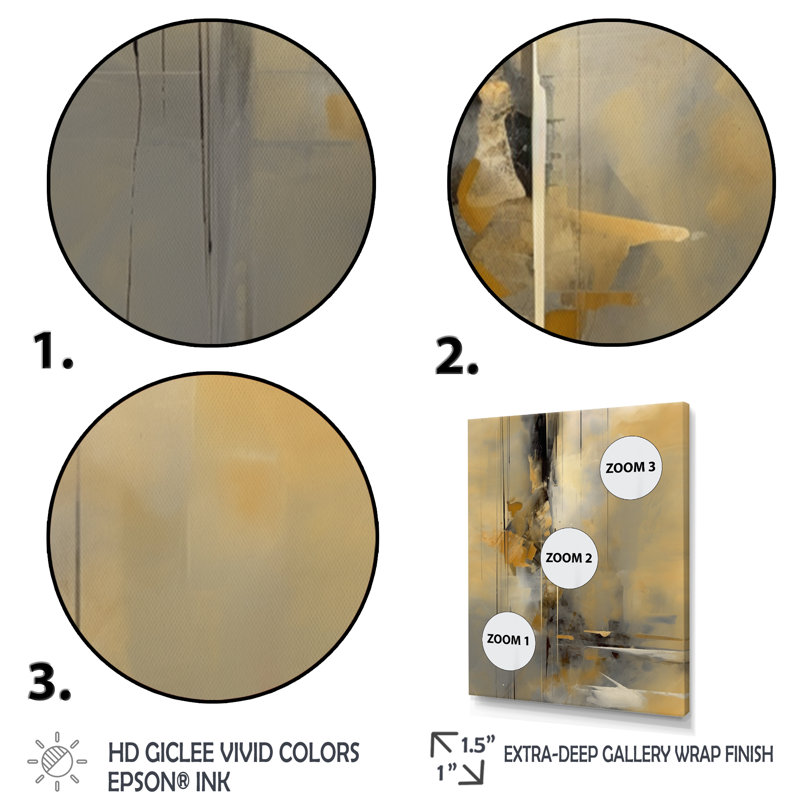 Jaune et gris au-delà de la toile IV - reproduction, H 32 po x l 16 po x P 1 po, Cadre photo noir