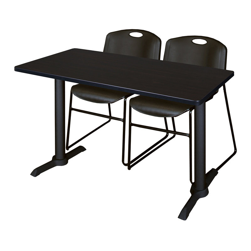 Neyland Cain T-Base training table and 2 Zeng stackable chairs, Noir, noir, noir, noir, L 48 po x P 24 po, Érable
