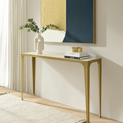 Console avec cadre en aluminium et en métal de style savoir-faire pour le bureau ou la chambre à coucher - 31 po or et blanc
