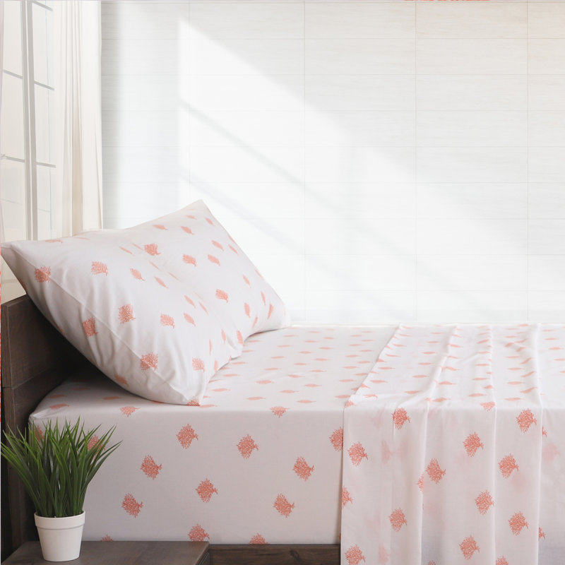 Ensemble de draps 100% coton 144 fils, Simple, Corail