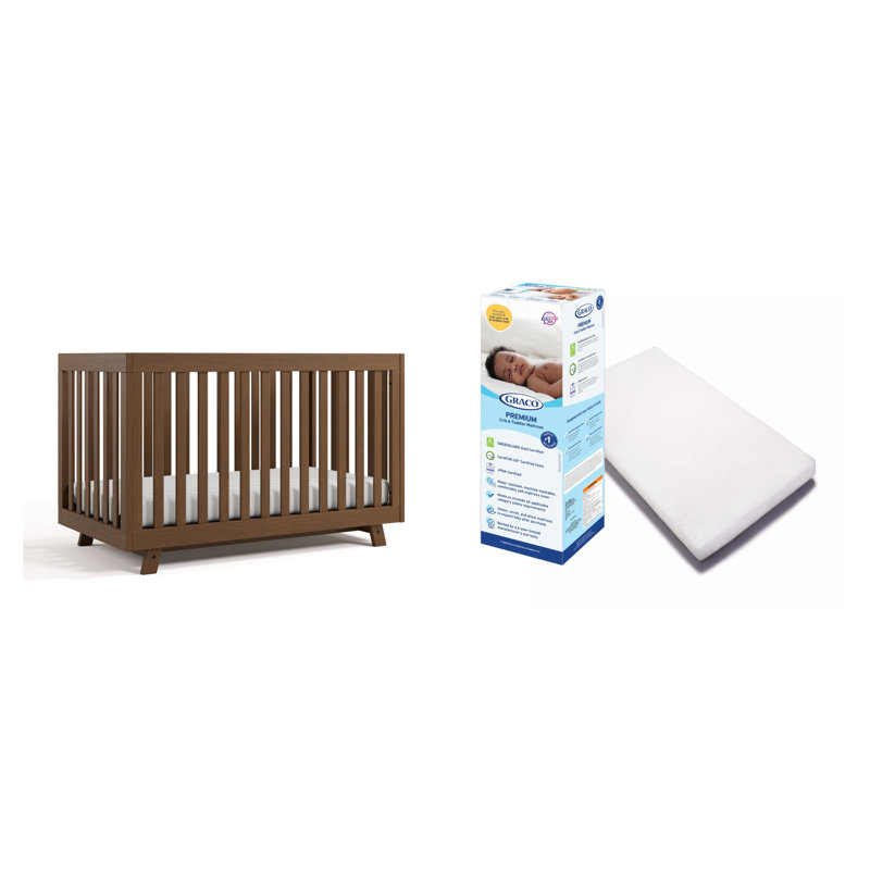 Lit de bébé convertible 3-en-1 Beckett, Noisette, Lit de bébé + matelas
