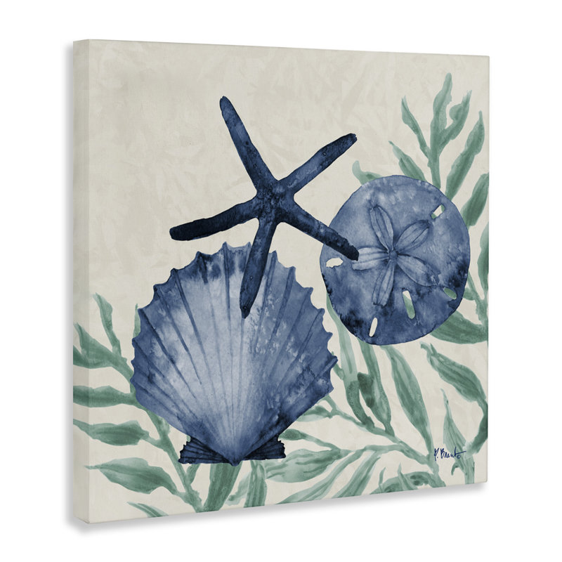 Tampico coquillages en toile bleue, design par Paul Brent, H 17 po x l 17 po