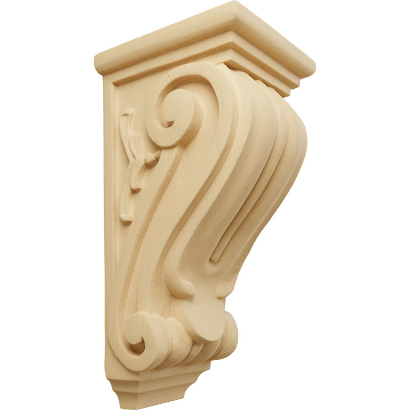 4 1/2"W x 5"D x 10"H Medium Classical Corbel, Alder (2-Pack), Alder, 10'' H x 4.5'' W x 5'' D