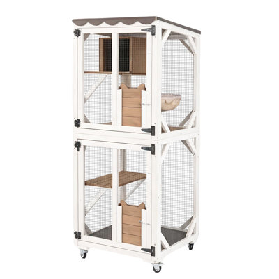 Cage pour chat d'extérieur sur roulettes avec cage de repos améliorée, housse imperméable L 24,5 po x l 23,4 po x H 62,8 po