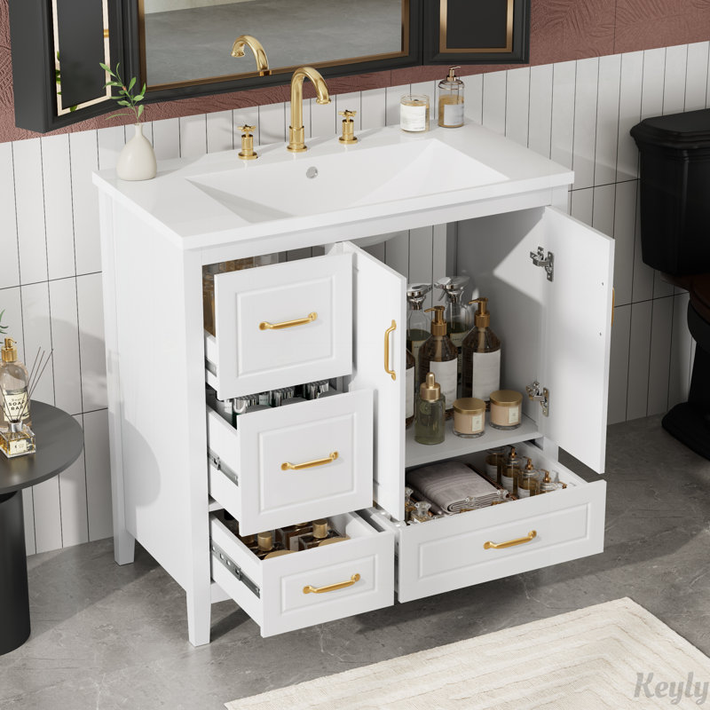 Meuble-lavabo 36 po avec lavabo à fermeture en douceur, Blanc