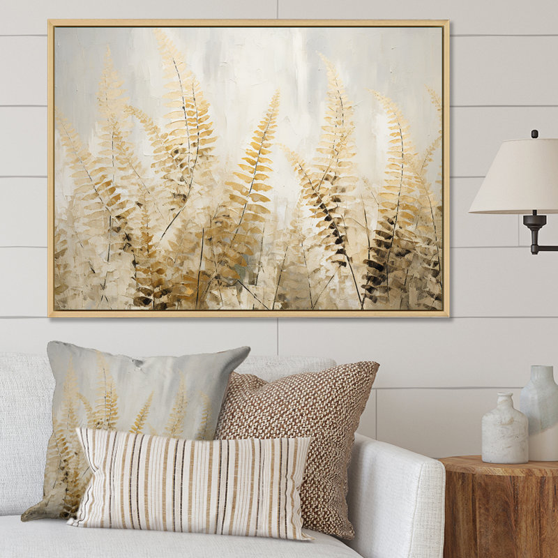 «Golden Ferns Silent Gracefulness» sur toile, Cadre flottant blanc, H 34 po x l 44 po x P 1,5 po