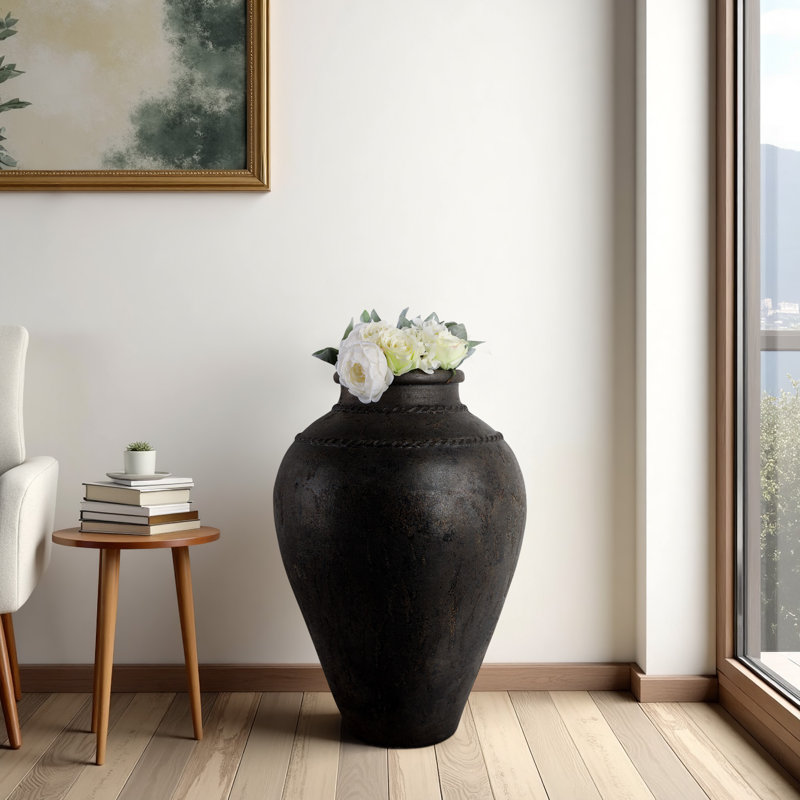 Classic Terracotta Pottery Tall Floor Vase for Table and Home Decor - Modern Flower Vase Accent for Entryways and Centerpieces - 30", Black