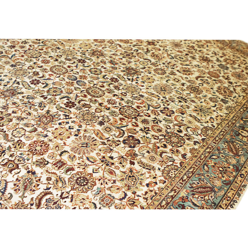 High-Quality Hand-Knotted Cream And Blue Area Rug