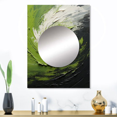 Green Serene Spiral Dreams I - miroir mural spirales abstraites, miroir décoratif moderne, impression d'art en métal