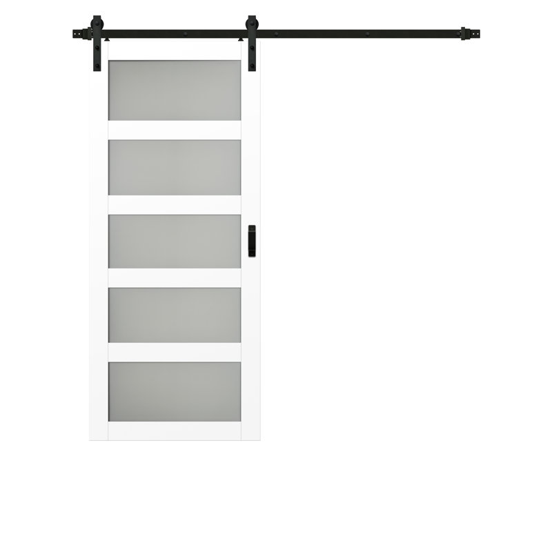 Glass Wood Finish Pavilion Barn Door with Installation Hardware Kit