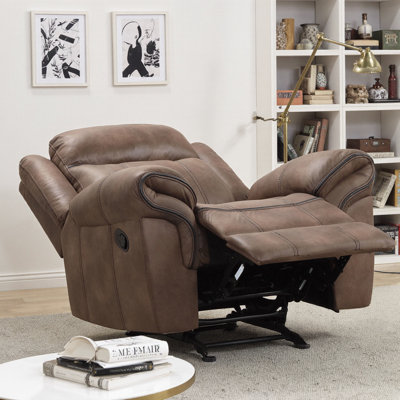Plush Transitional Glider Recliner with Pillow Top Arms & Solid Wood Base – Manual Recline & Glide