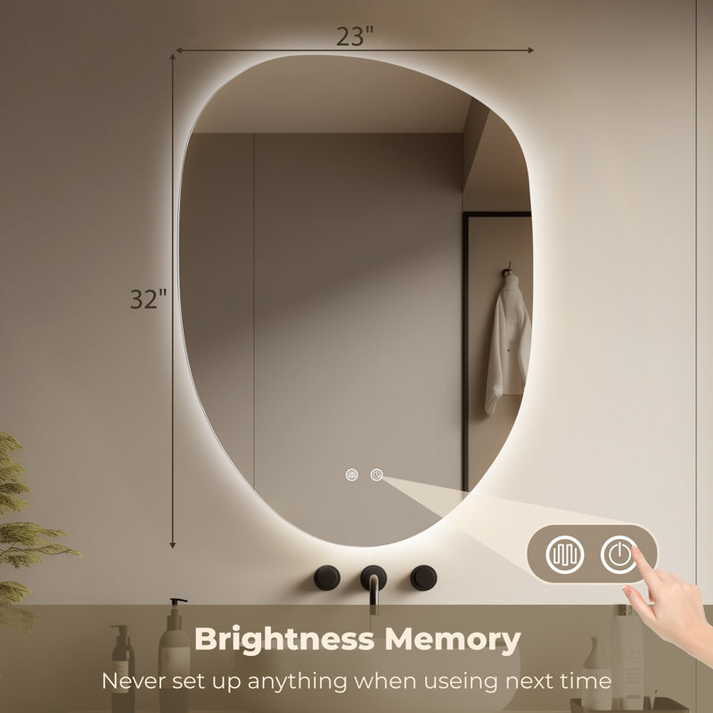 LED Mirror for Bathroom – Vanity Mirror with Lights, Dimmable Touch Sensor, and Anti-Fog Function, 32" x 23"
