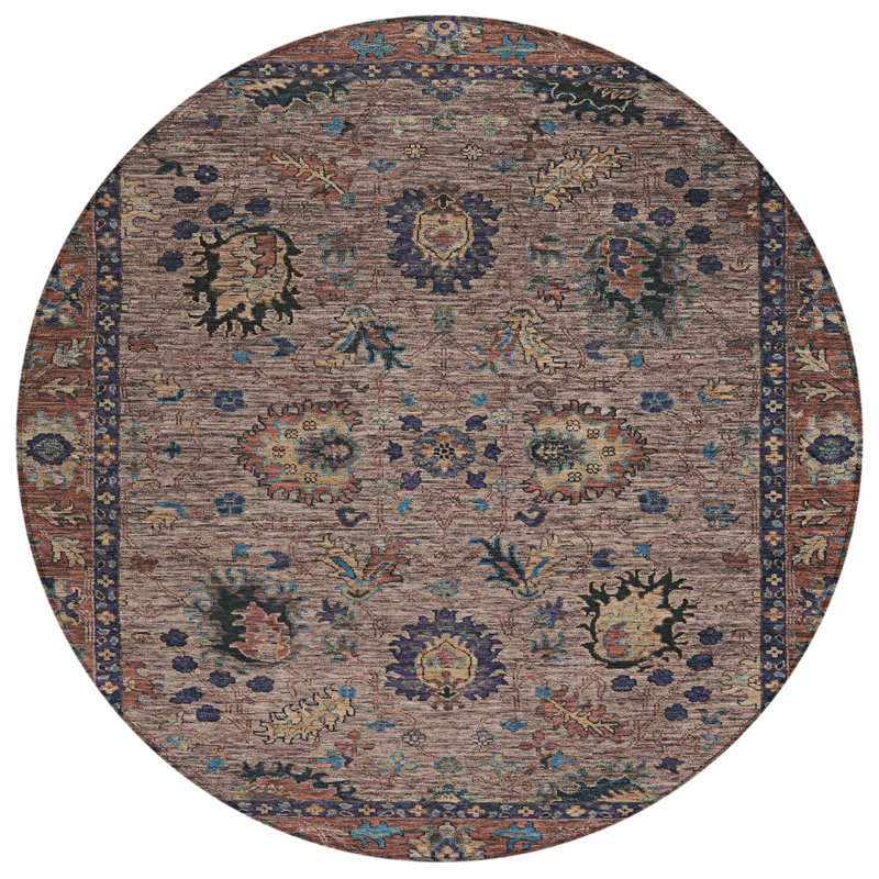 Machine Washable Indoor/Outdoor Xhevrie Mocha Rug, Round 8'