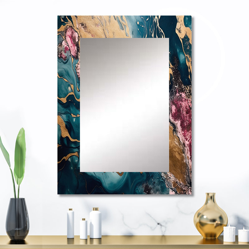 Exploration des profondeurs de la rose dorée Geode II - grand miroir mural en marbre, miroir unique moderne, art imprimé en métal