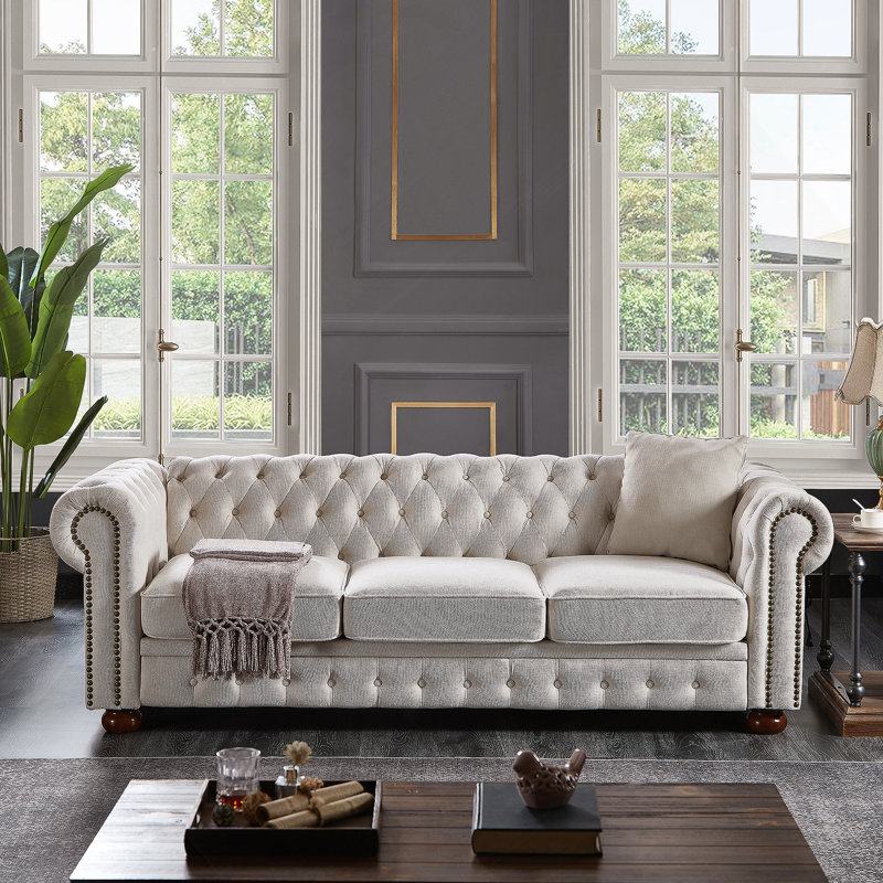 Canapé Chesterfield en tissu beige