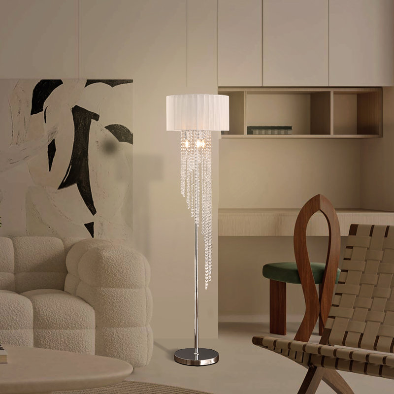Lampe sur pied en métal chromé chromé pour salle de séjour et lampe sur pied H 65,75 po Malenna