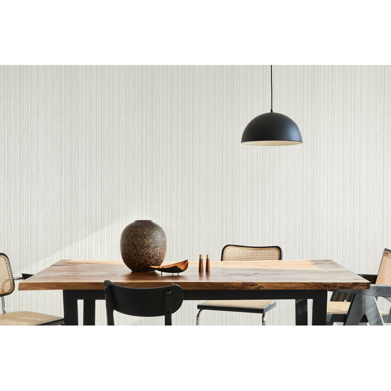 Akevia Jupiter Metallic Stripe 10.05m x 53cm Wallpaper Roll, Pearl White