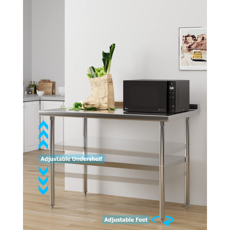 Stainless Steel 34" H Work Table with Undershelf and Backsplash