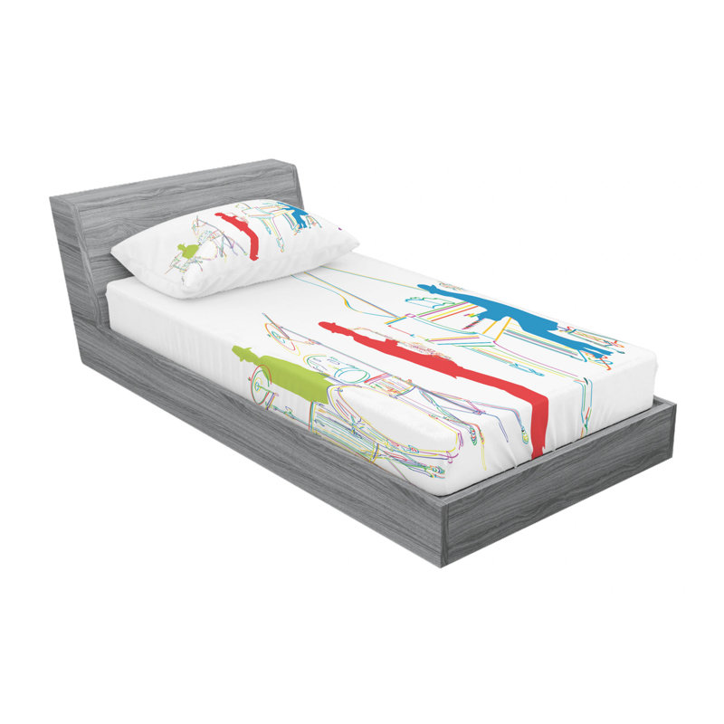 Twin White Microfiber Kids Jazz Band Print Sheet Set