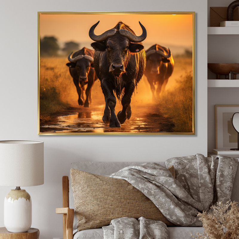 Parc national du Serengeti, Tanzanie VI, H 16 po x l 32 po, Cadre flottant doré