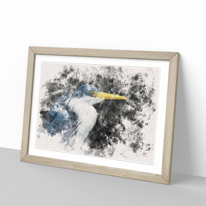 Pied Heron - Picture Frame Painting Print, 45cm H x 63cm W x 2cm D, Oak Framed