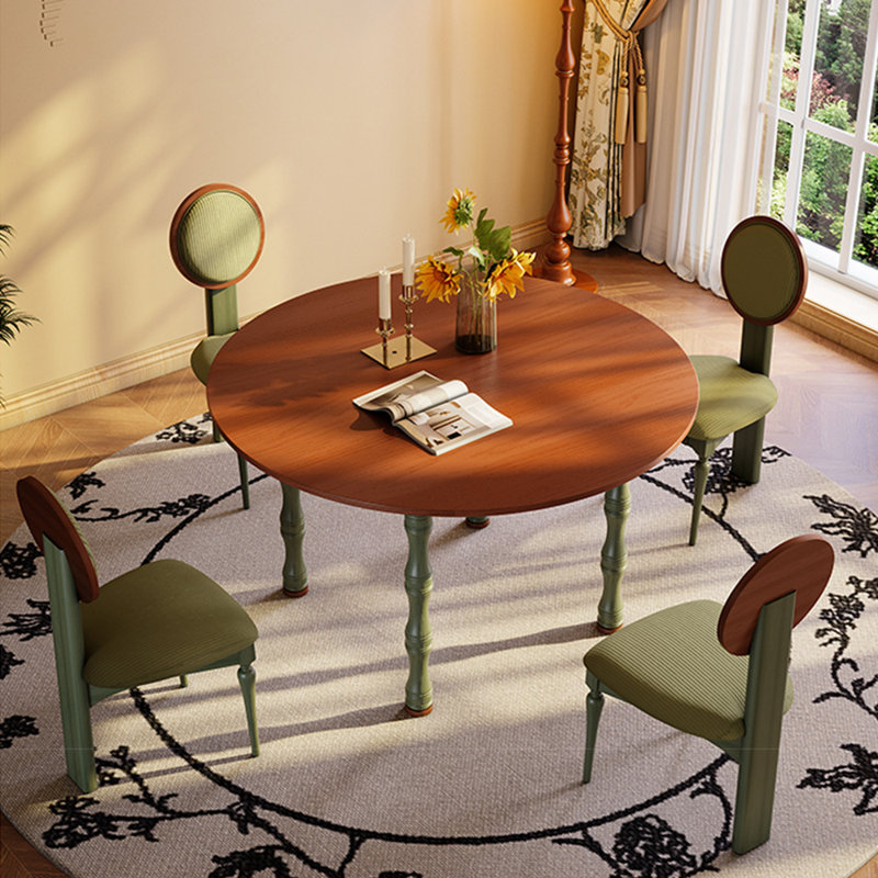 Table ronde vintage en bois massif de style français, H 29,5 po x L 47,2 po x l 47,2 po