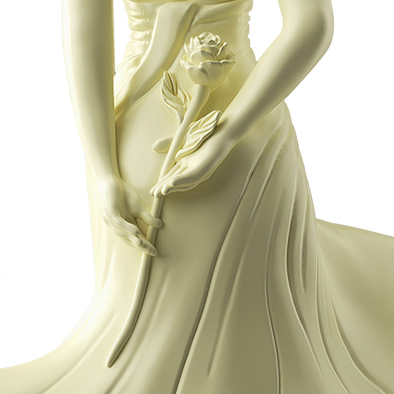 10.43" H Modern Abstract Woman Sculpture with Rose – Resin Art Decor for Living Room or Office