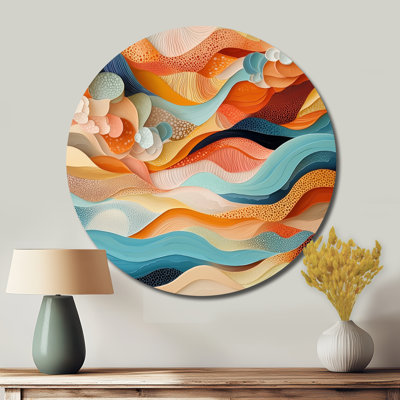 Abstract Coral Oceanic Waves Of Eternity II - Modern Orange Metal Art Print