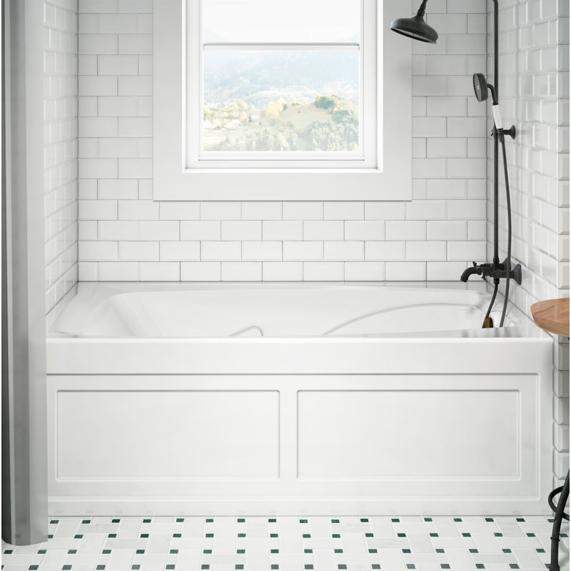 Cetra® 60" x 36" Alcove Whirlpool Acrylic Bathtub, White, Right
