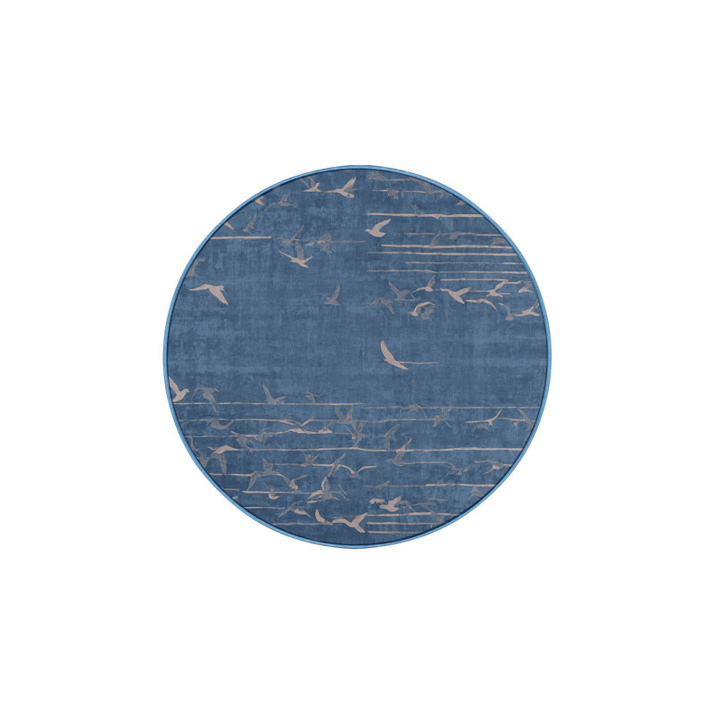 Machine Washable Blue Area Rug, Round 5'