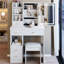Petite coiffeuse 29,2 po avec tiroir à gauche, tabouret rembourré, miroir à DEL tricolore à commande tactile, grande capacité, convient aux petits, style américain, coiffeuse avec tiroir, commode