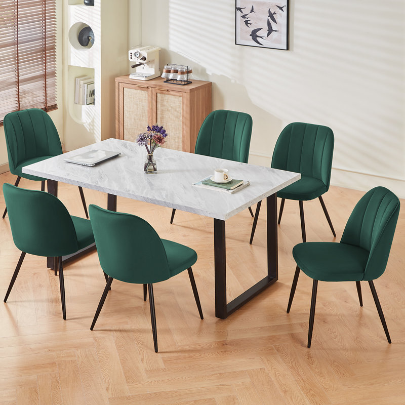 150Cm Table With 6 Modern Cool Colour Upholstered Dining Chairs, Green