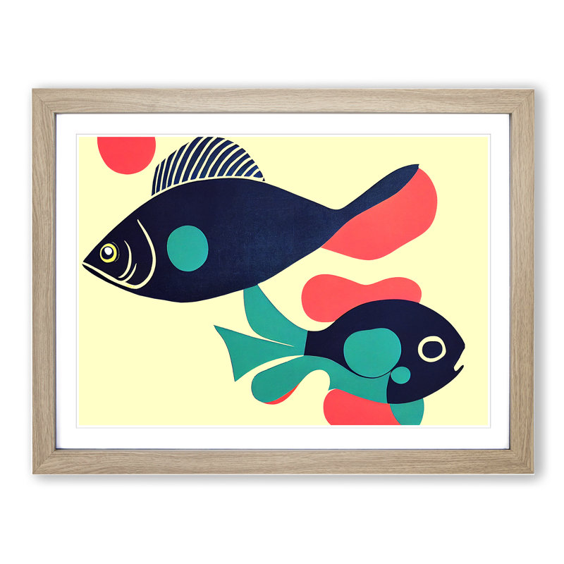 XH1022-9006X The Surprising Fish Abstract - Single Picture Frame Print, 46cm H x 64cm W x 2cm D, Oak Framed