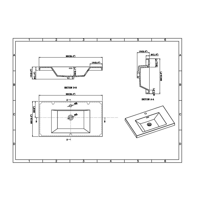Alma 35.4" integrated Bathroom Sink