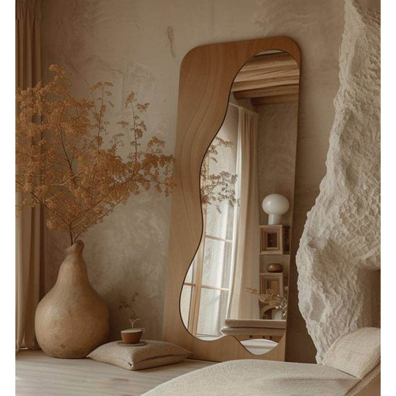 Miroir complet en bois massif de style Wabi-Sabi antidéflagrant, H 74,8 po x l 35,43 po