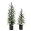 Ensemble de 2 sapins de Noël artificiels verts givrés préilluminés dans des pots en métal noir