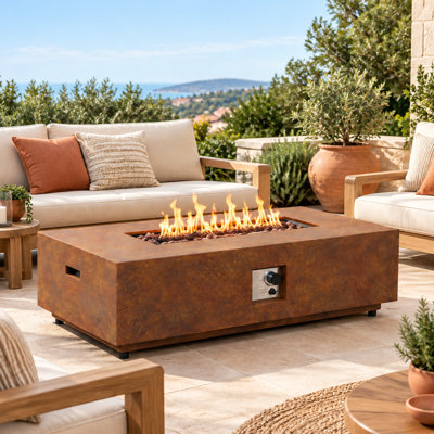 Table de foyer d'extérieur au propane d'extérieur Romance Blaze Modern 50 000 BTU avec pierres de lave et housse de protection contre la pluie, brun
