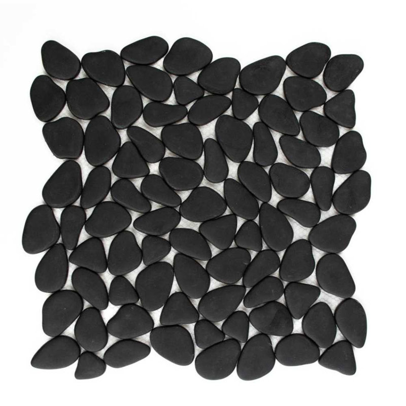 Huron Glass Pebbles Mosaic Tile, Black