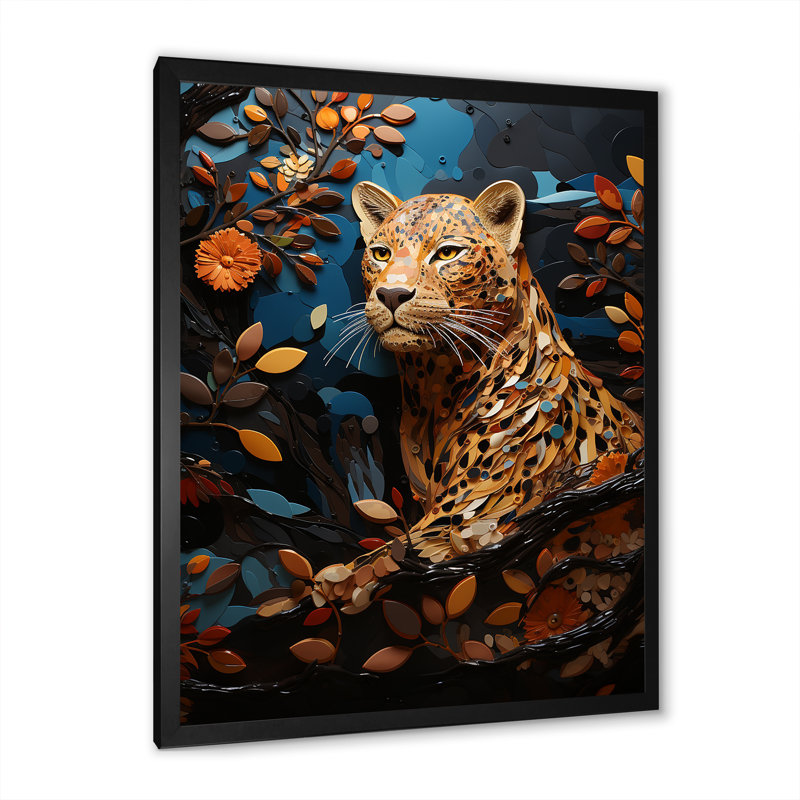 Présence symbolique de jaguar II, Cadre simple noir, H 32 po x l 24 po x P 1 po