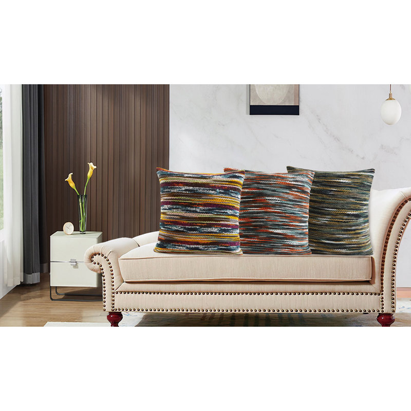 Chenille Accentuation Exotic Stripes Pattern Throw Pillow, Rust