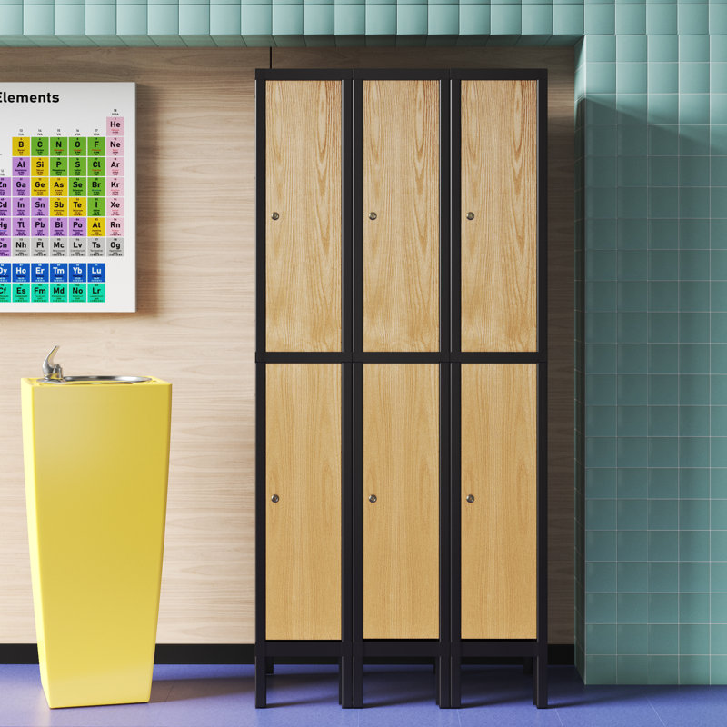 Black and Oak Double Tier 3-Wide School Locker
