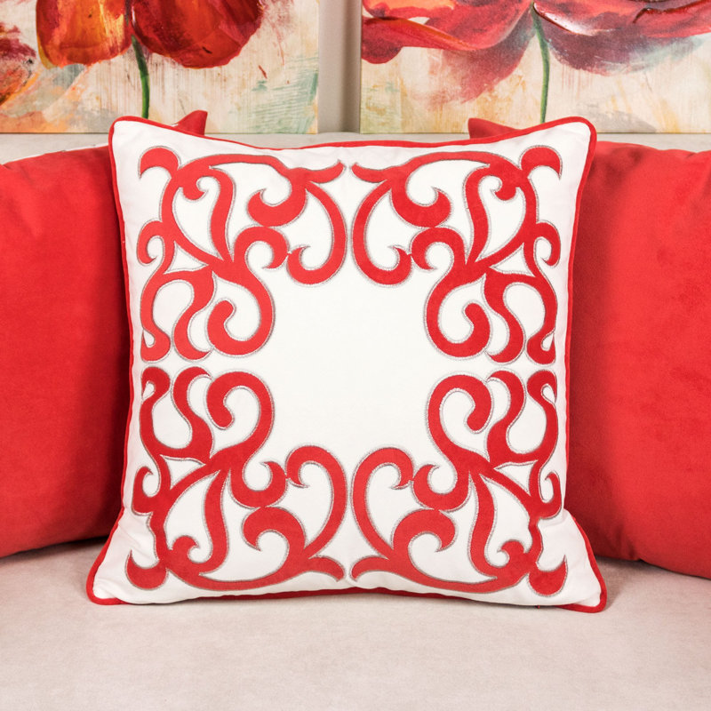  Applique Velvet Throw Pillow, Coral