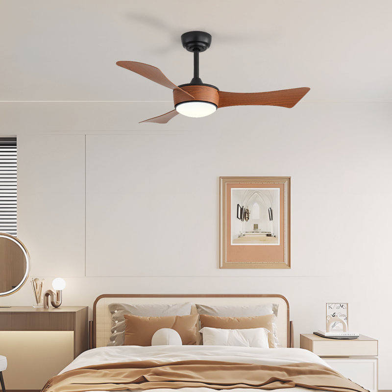 Kemp 42" Modern 3-Blade Brown Ceiling Fan with Light Kit/Remote, Insert DC Reversible for any Modern Room