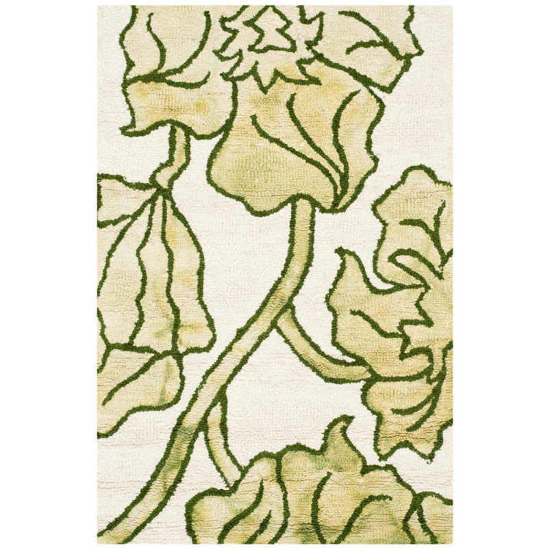 Coleman Hand Tufted Wool/Cotton Floral Rug in Ivory/Light Green, Rectangle 3' x 5'