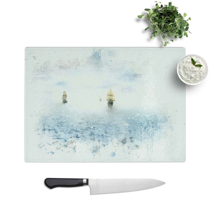 Tempered Glass Pirate Ships on the Horizon Chopping Board, 28.5 cm W x 20 cm L