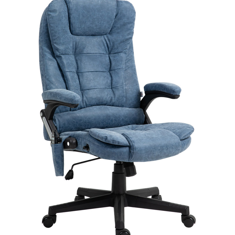 Fauteuil de bureau avec vibration et chauffage, siège en cuir PU bleu, massage par ordinateur et cou réglable, soutien lombaire