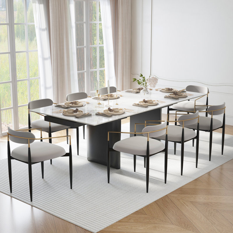 Behesh 63"-94.5" Extendable Sintered Stone Dining Table Seat 6-10, Glossy Chanel/Gray