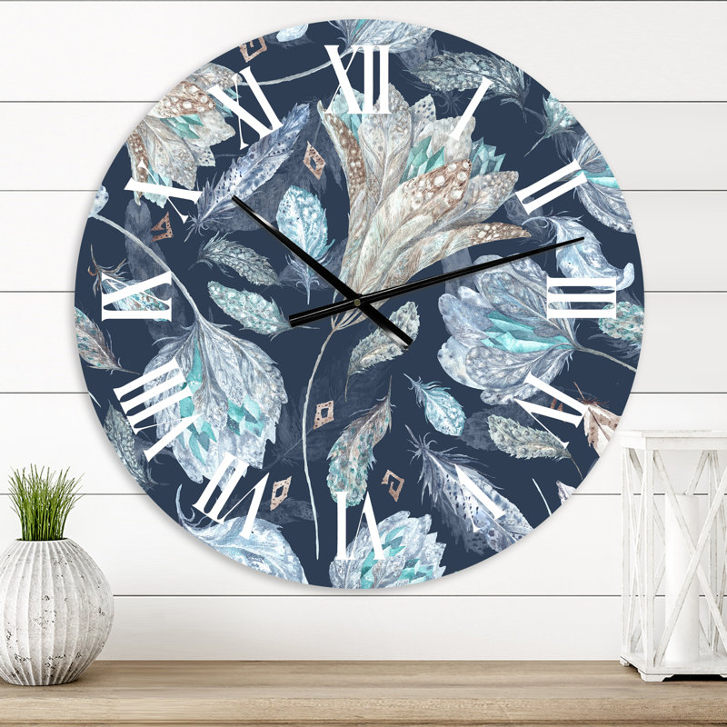 Navy Blue Botanical Pattern - Traditional Wall Clock, Small