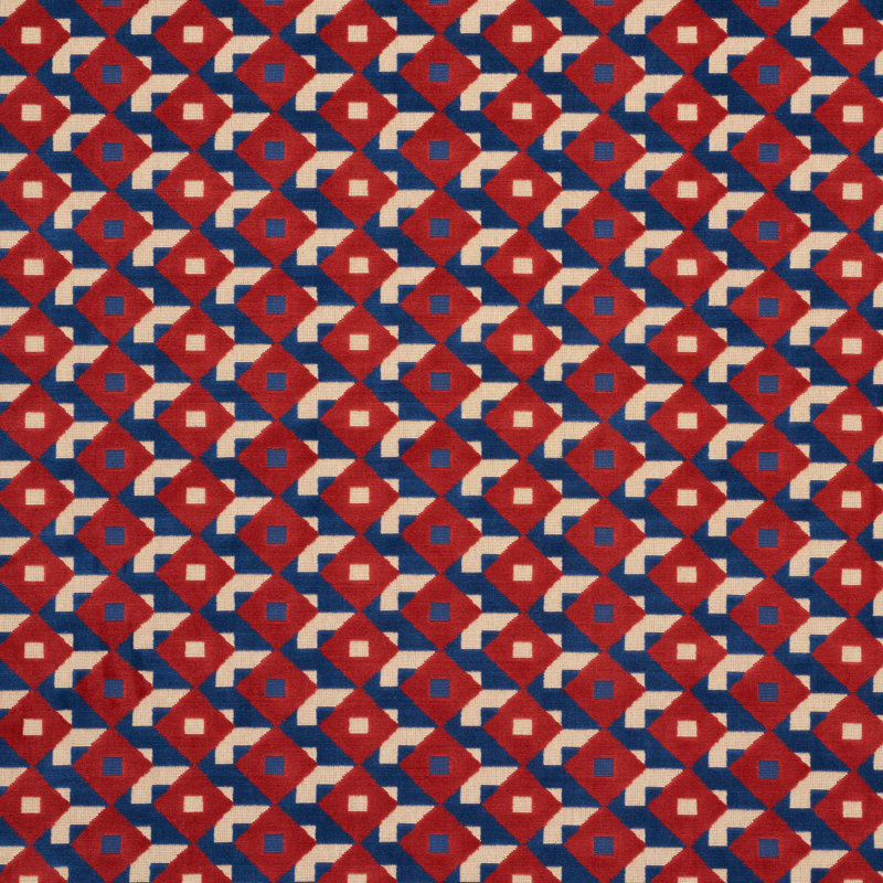 Schumacher x Johnson Hartig Dazzle Ship Velvet Fabric, Blue/Red